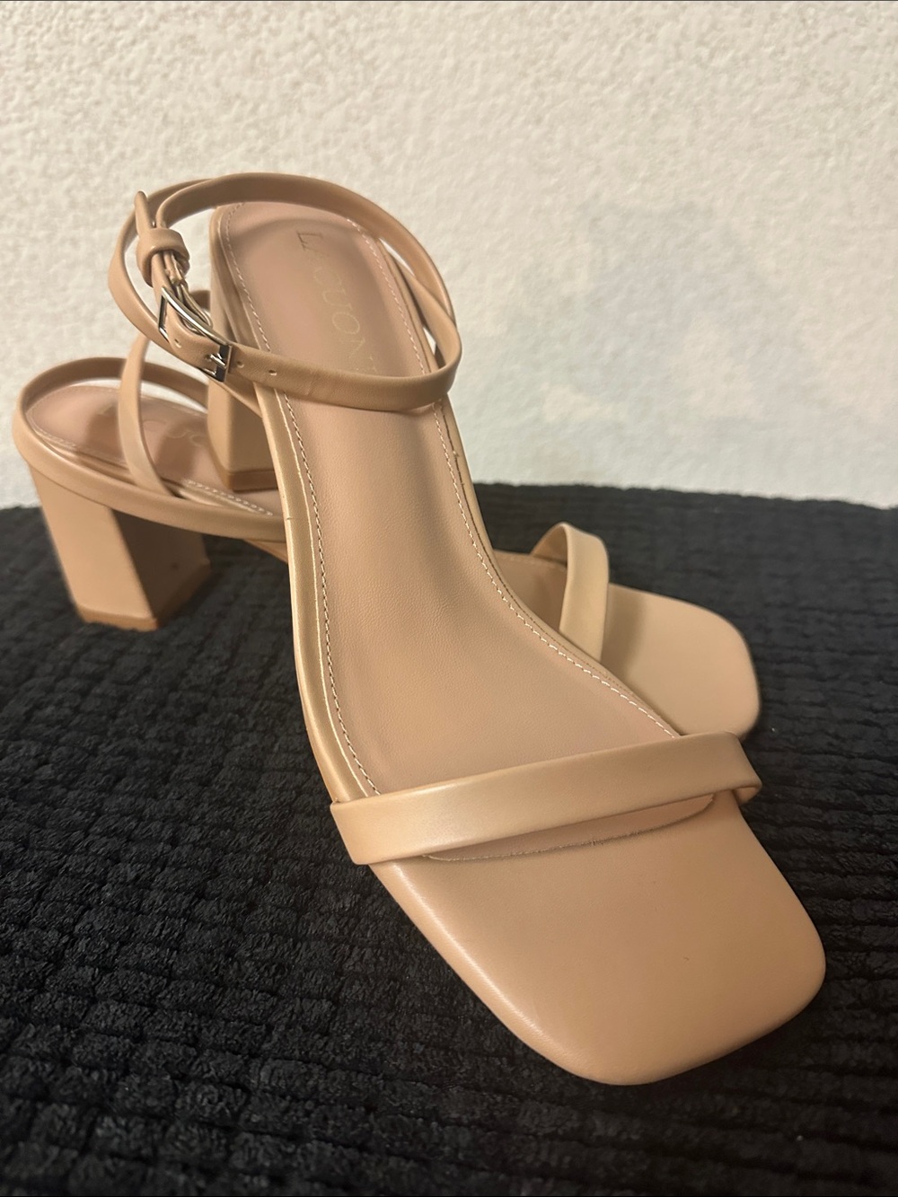 Lacurone Minimalist Nude Ankle-Strap Block Heels Size 9.5 Ladies